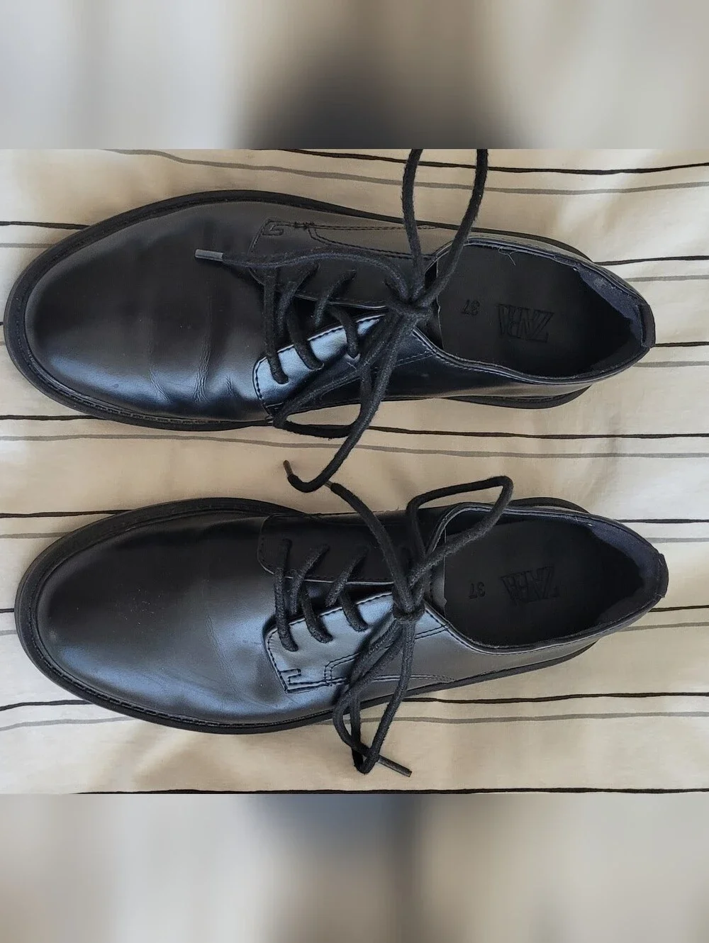 Zara Black Leather  Boys Lace-Up Dress Oxfords Size 37 EU/5 US